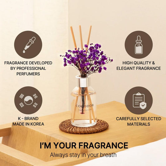 COCODOR Flower Reed Diffuser Set / 100ml / Lemon Eucalyptus/Scent Diffuser with Sticks Home Fragrance Reed Diffuser for Bathroom Shelf Décor