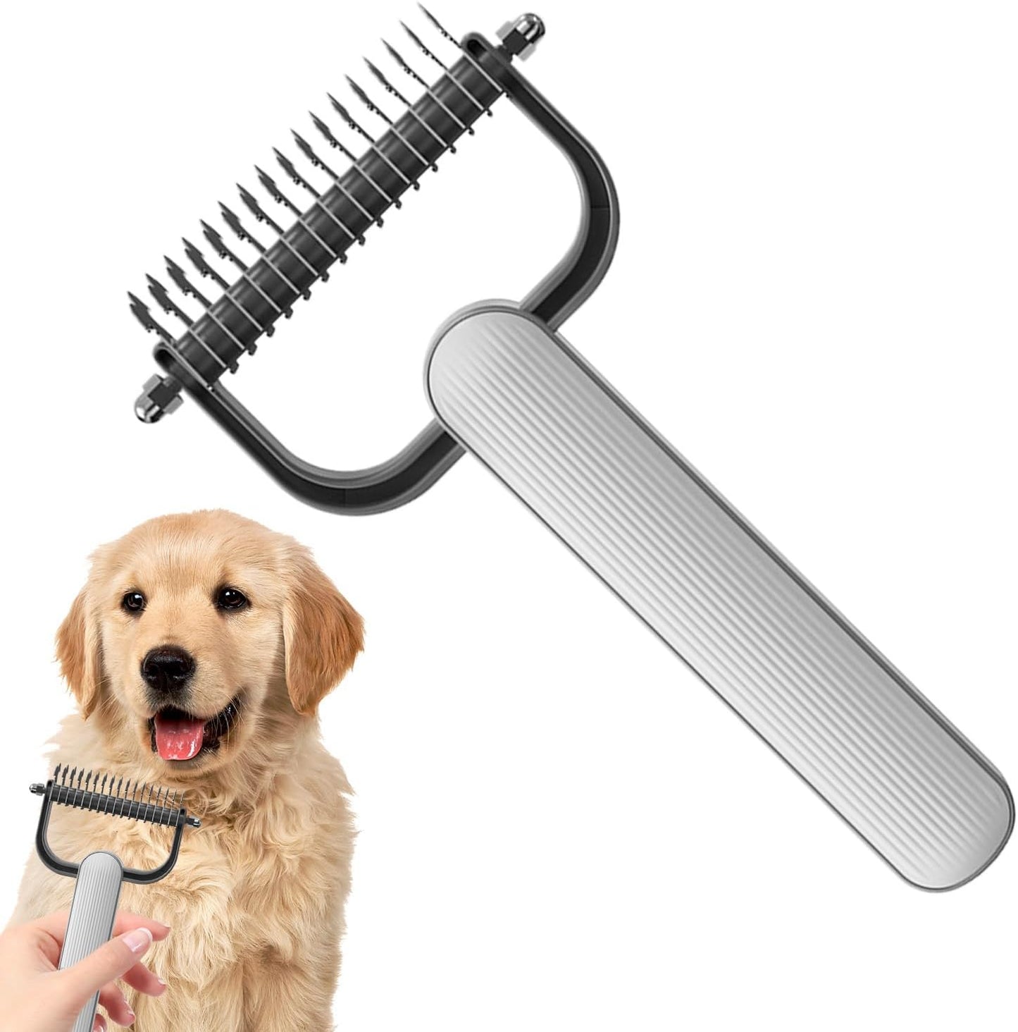 Dog Grooming Combs, Dematting Brush, 6.89x3.86x0.98 inches, Hair Removal Tool, Stainless Steel Detangling Comb, PP Handle, for Pets, Cats, Doodles, Comfortable Grip, Easy Cleaning