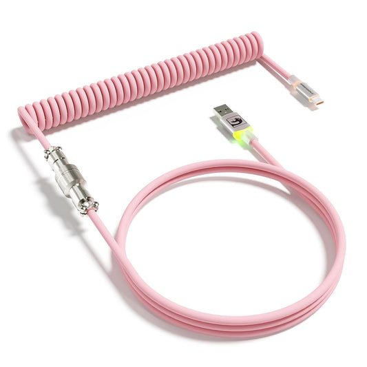 MAMBASNAKE C01Ultra RGB Lighting Coiled Keyboard Cable for Gaming Keyboard, Double-Sleeved Mechanical Keyboard Cable with Detachable Metal Aviator,Type-C to USB-A for Charging/Gaming