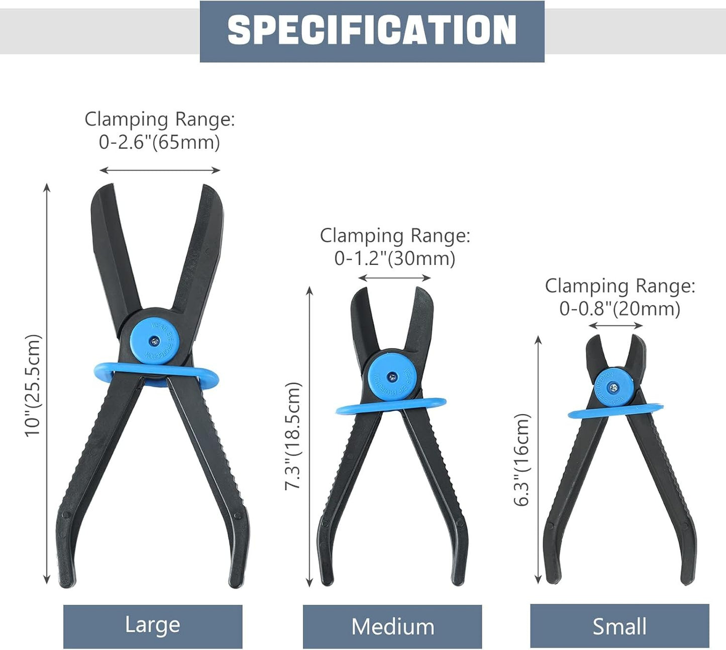 DASBET Straight Hose Pliers Set Fuel Line Clamps, 3 Sizes for Fuel, Brake, Gas Lines, Coolant Hoses (3pcs Straight)
