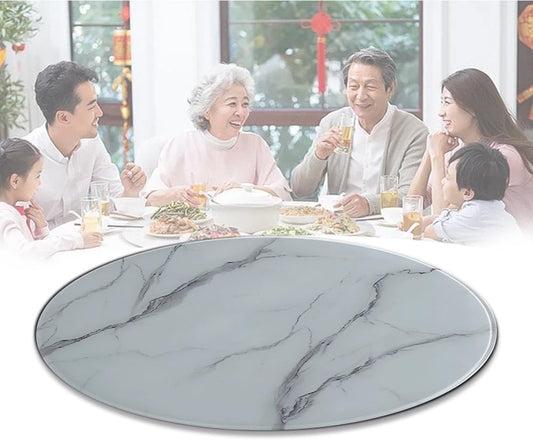 Large Lazy Susan Tempered Glass Turntable 24in 28in, Round Marble Textures Tabletop Rotating Tray Dining Table Serving Tray, 2 Colors(White,60cm(24in))