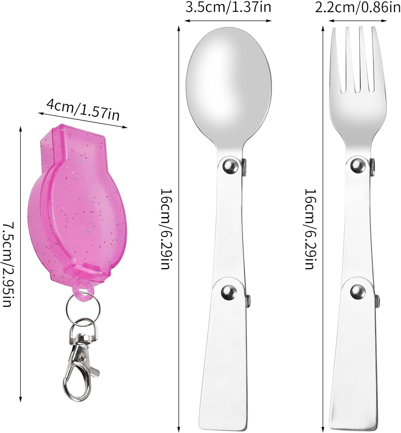 Hoxfly 2-Piece Foldable Stainless Steel Spoon and Fork Set, Includes 2 Cases, Portable Camping Cutlery for Outdoors Picnic Thermos Travel