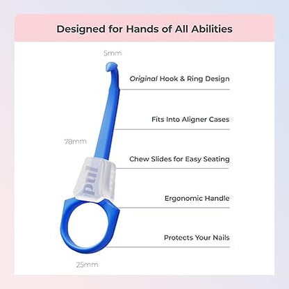 PUL Pack of 4 Reusable 2-in-1 Aligner Seating Chewie & Removal Tool — Compatible with Invisalign, Removable Braces, Retainers, Trays – Easy-to-Use Remover & Chew, Dental & Oral Hygiene Care – Blue