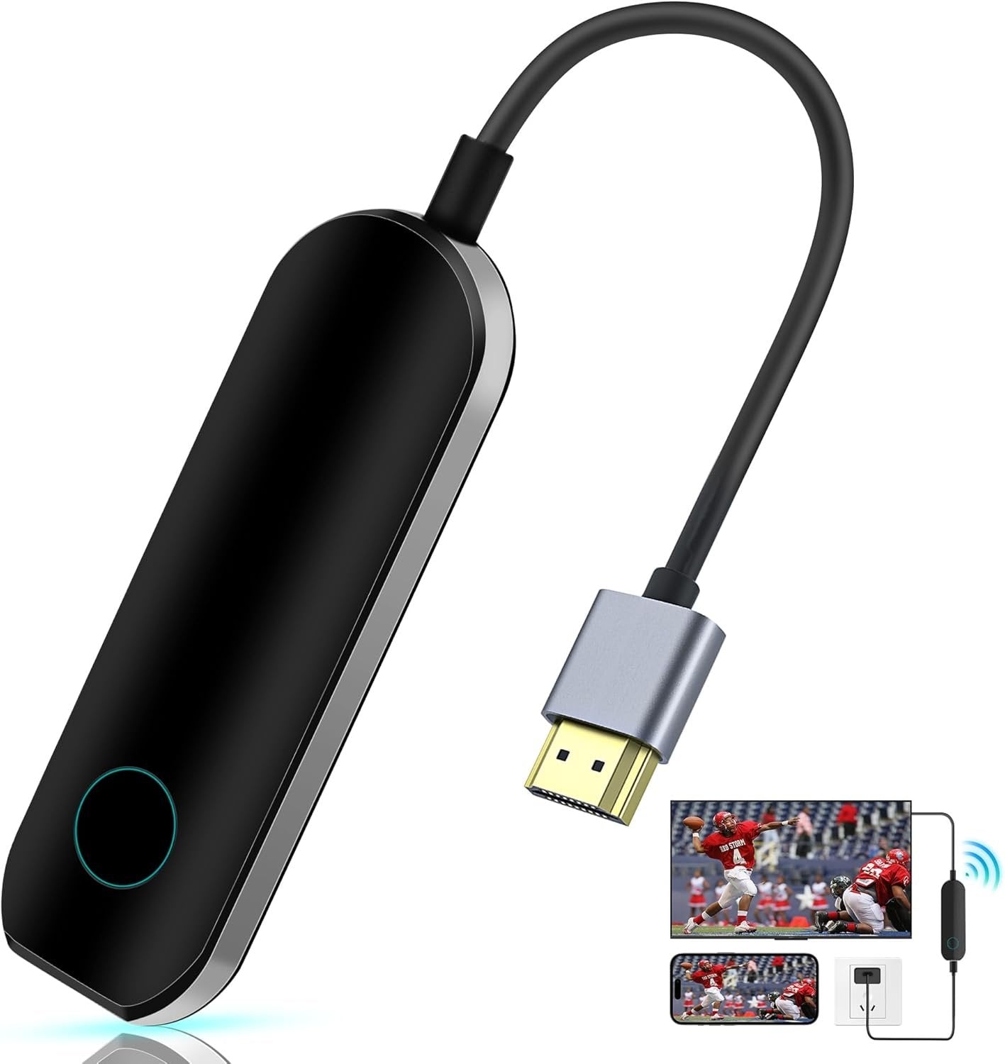 Wireless Display Adapter, HDMI Adapter for iPhone to TV, Plug & Play 2.4G/5G Wireless HDMI Cable for iPad/iPhone/MacBook Video Mirroring Dongle Receiver to Monitor/Projector/TV (Black)