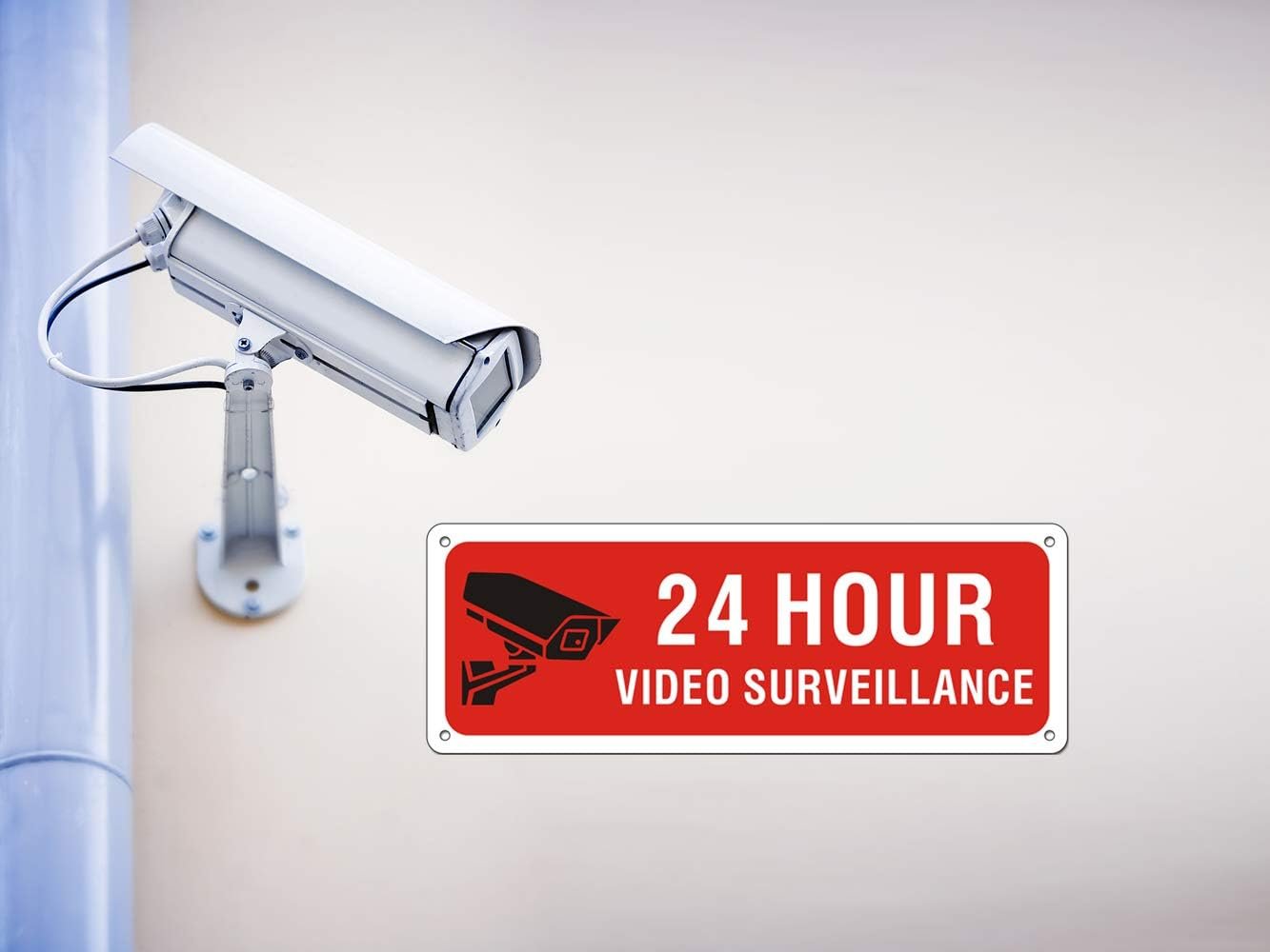 Video Surveillance Metal Sign Under 24 Hour for Business House Camera Security Warning Aluminum Sign CCTV (2 Pack 10 x 3.5 inches)
