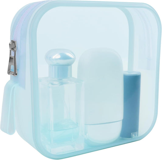 DUMING-IN Silicone Makeup Bag, Portable Travel Cosmetic Bag for Women, Clear Washable Versatile Zipper Toiletry Bag, Reusable Storage Bags for Toiletries, Cosmetics, Food, Travel Small Items, Blue,