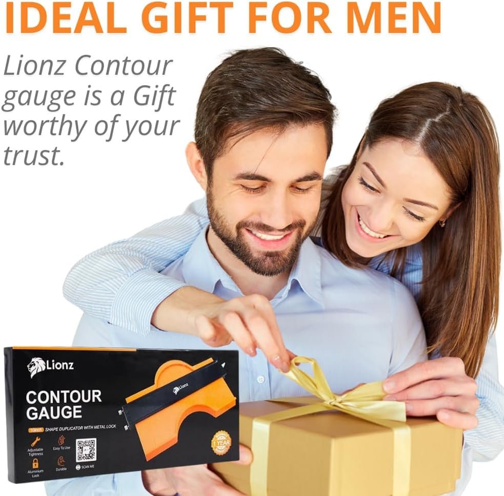 Lionz Contour Gauge Shape and Outline Tool - 10" Super Gauge Profile Tool with Lock and Adjusting Screws for Copying Angles and Odd Shapes. Gifts for Men - Stocking Stuffers for Him
