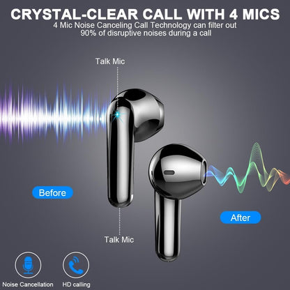 Wireless Earbuds, 2024 Bluetooth 5.4 Headphones-Deep Bass Stereo Ear Buds with ENC Noise Canceling Mic, 50Hrs Bluetooth Earbuds-Clear Call/LED Displays, IP7 Waterproof Earphones Wireless Android-Black