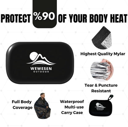 WEWESEN OUTDOOR Mylar Emergency Blankets 4 Pack of Extra Large Thermal Foil NASA Designed Space Blankets for Camping, Hiking, Rescue, and Car Use - Reflective Heavy Duty Survival Blanket