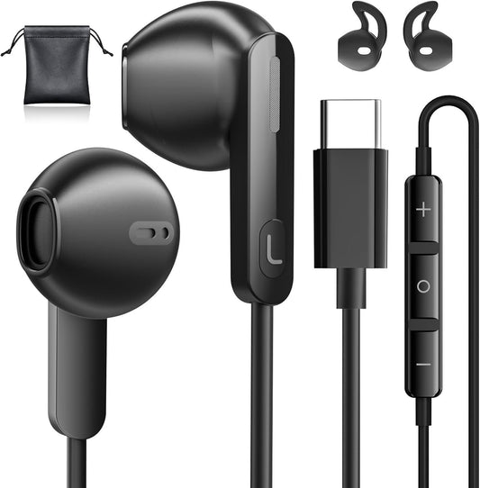 USB C Headphones for iPhone 15/16 Pro Max/ 15 Pro Max Earphones Wired Type C with Mic Stereo USB C Earbuds Semi in Ear Headphone Wired for Samsung S25/ S24/ S23 Ultra Pixel 8 9 Pro Android
