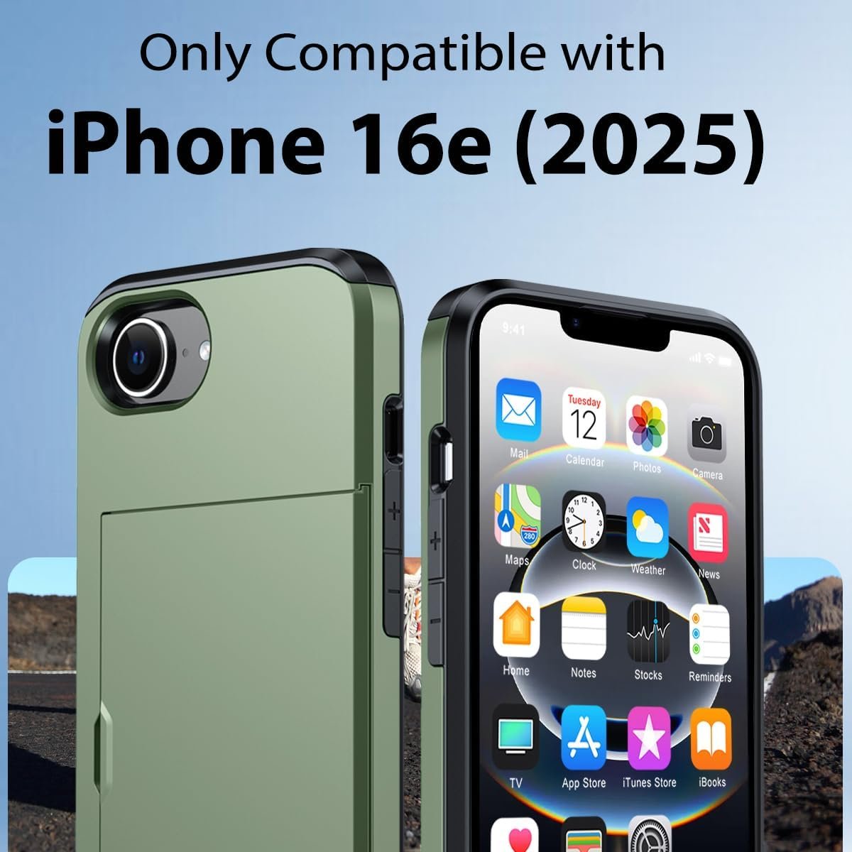 Benbenjaytek for iPhone 16e Wallet Case with Card Holder + 2 Tempered Glass Screen Protector Protective Shockproof Hidden Card Slot Slim Case Women Men for iPhone 16e 6.1"(Deep Green)