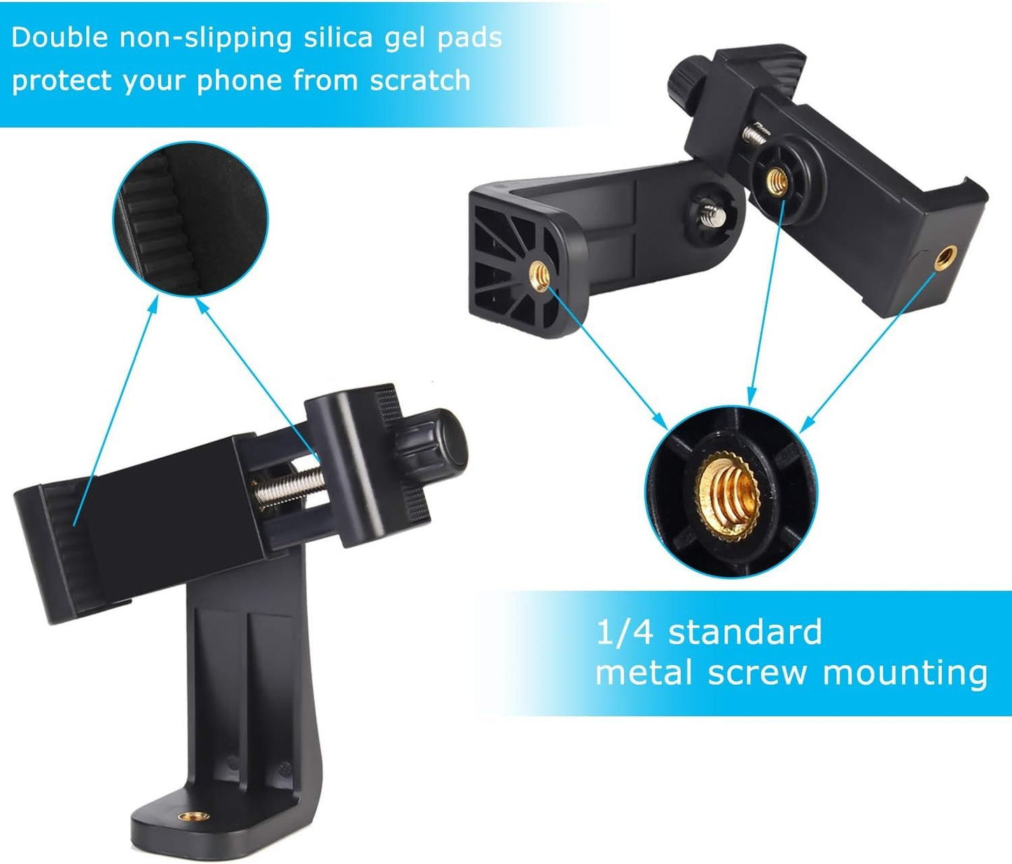 SharingMoment Premium Smartphone Holder/Vertical and Horizontal Tripod Mount Adapter Rotatable Bracket with 1/4 inch Screw/Adjustable Clip for iPhone, Android Cell Phone, Selfie Stick, Camera Stand