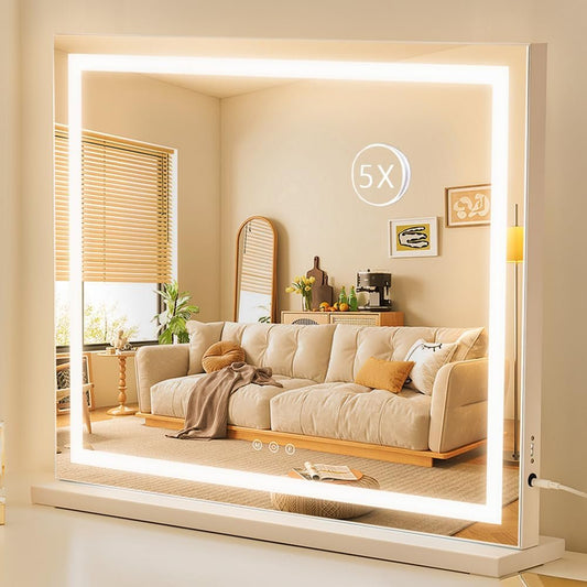HIEEY Lighted Makeup Mirror, Hollywood Vanity Mirror with Lights, Three Color Lighting Modes, and 5X Magnification Mirror, Smart Touch Control, 360°Rotation (22.8in,White)