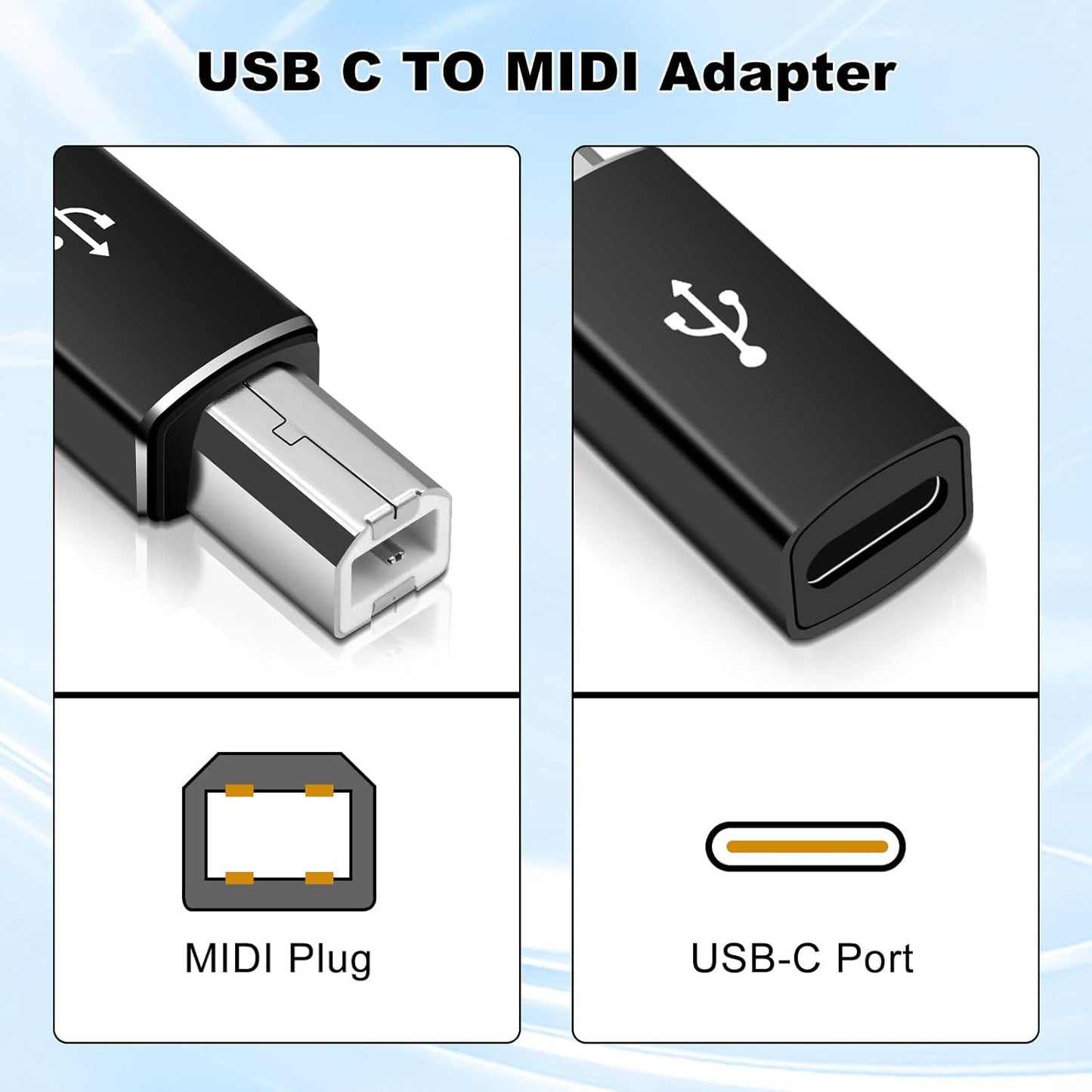 LUIRSAY 2Pcs USB B to USB-C Printer Cable Adapter Cable Scanner Printer Converter for MIDI Printer E-Piano Electronic Drum (Black)