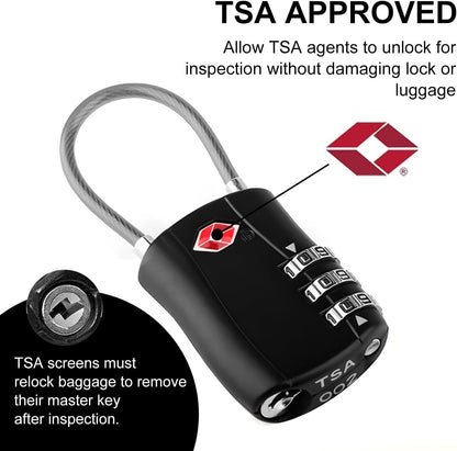 TSA Approved Luggage Combination Locks,T Tersely 2 Pack Travel Suitcase Lock with Zinc Alloy Body Resettable Password Code Padlock for Toolbox, Bag, Backpack, Suit Case, Lockers, Gym, Bike