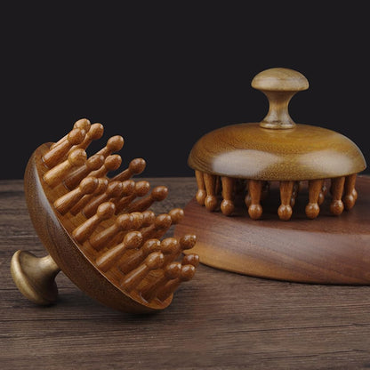 Wooden Scalp Massager Brush, Round Head Design with Ball-Tipped Bristles, Hair and Scalp Care Tool