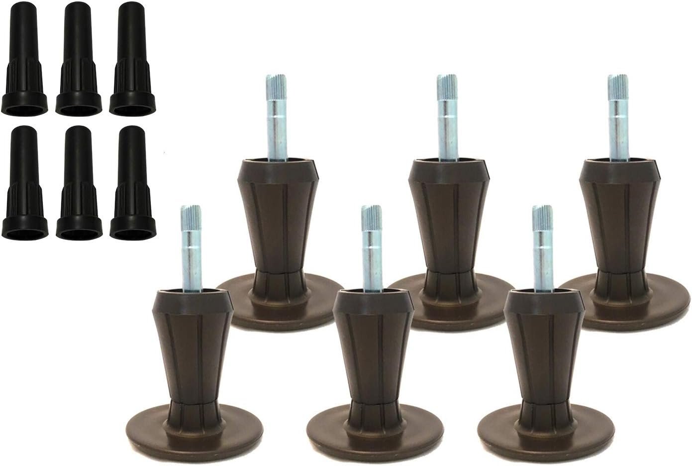 Steel Stem Plastic Bed Frame Glide | Sturdy Bed Frame Legs | Set of 6 | Protect Your Floor by Changing Your Bed Wheels with These Bed Frame Feet | Dark Brown | Set of 6