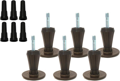 Steel Stem Plastic Bed Frame Glide | Sturdy Bed Frame Legs | Set of 6 | Protect Your Floor by Changing Your Bed Wheels with These Bed Frame Feet | Dark Brown | Set of 6