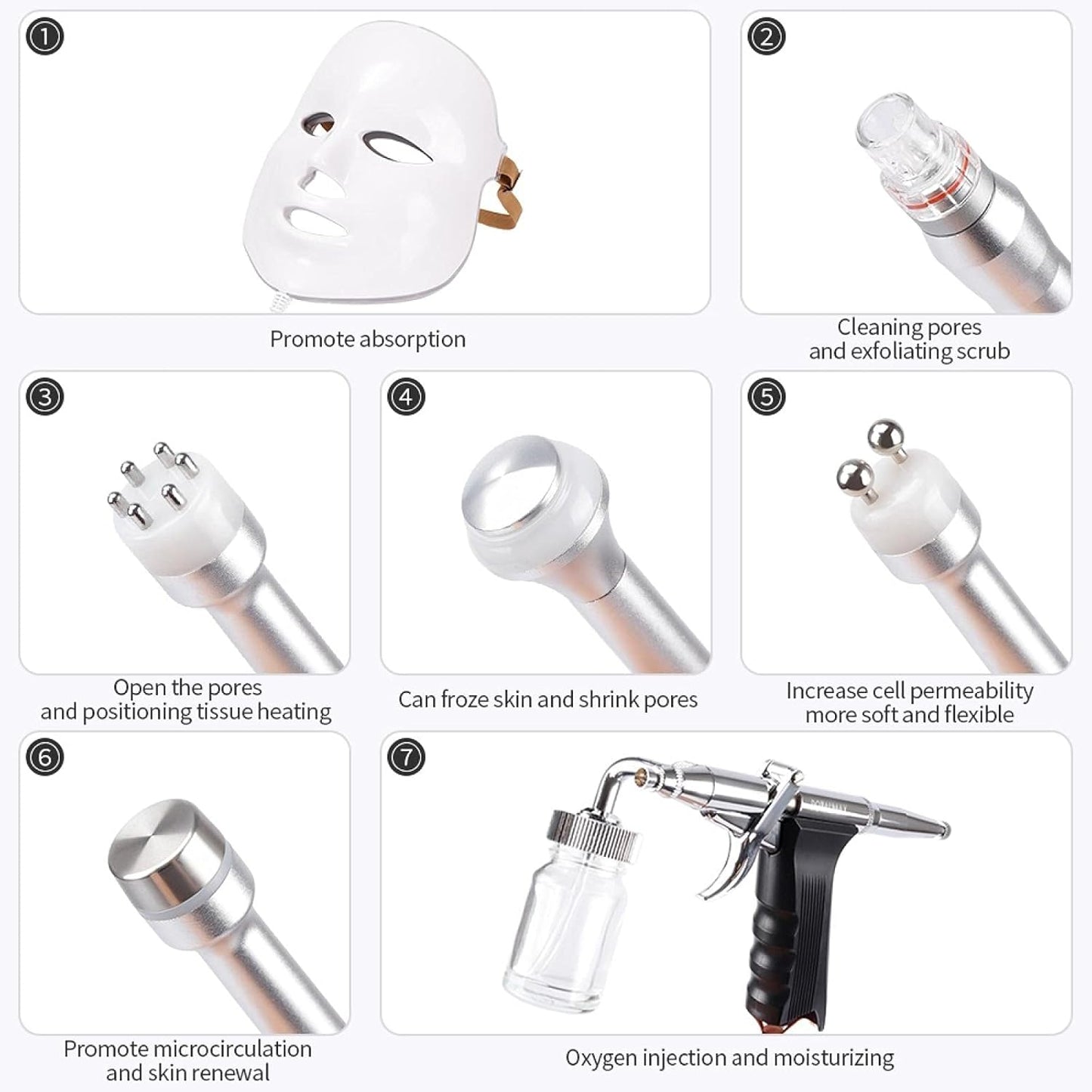 Hydrogen and Oxygen Beauty Tool 7 in 1 Vacuum Face Cleansing Water Oxygen Machine Clean Skincare Lift String Blackheads Device with 8IN1 Mask