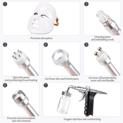 Hydrogen and Oxygen Beauty Tool 7 in 1 Vacuum Face Cleansing Water Oxygen Machine Clean Skincare Lift String Blackheads Device with 8IN1 Mask