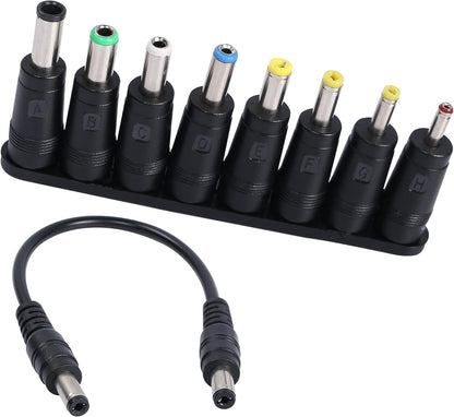 QIANRENON 8-in-1 Universal DC Power Adapter Converter Multi-Gauge DC Power Supply Plug 5.5mm x 2.1mm Female to Male Adapter with DC 5.5 x2.1mm Black Tuning Fork Cable (22cm)