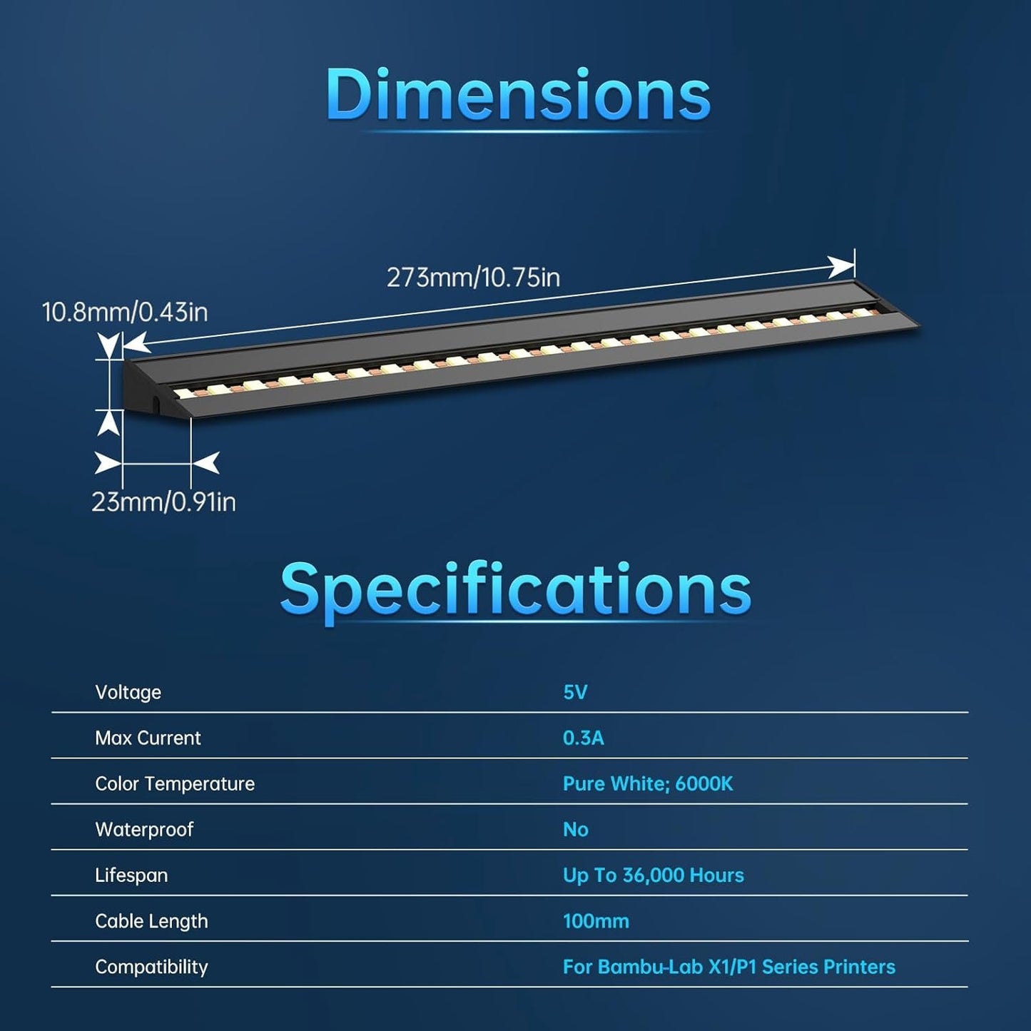 BIQU Panda Lux LED Strip Light Upgrade Kit for 3D Printers Bamboo-Lab P1s P1p X1c X1e, 5v 0.3a Led Light Bar, Magnetic Installation
