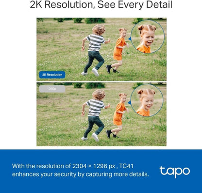 TP-Link Tapo Pan/Tilt Outdoor Security WiFi Camera, 2K, Full-Colour Night Vision, 360Â°, IP65, Smart AI Detection, Sound & Light Alarm, Up to 512 GB, SD Card Slot, No Hub Required (TC41)