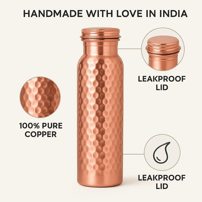 30 Oz Pure Copper Water Bottle for Drinking | Hammered Ayurvedic Vessel with Leak-Proof Lid, 100% Pure Copper Tumbler, Flask | Perfect for Hydration with Health Benefits, Unique Gifts