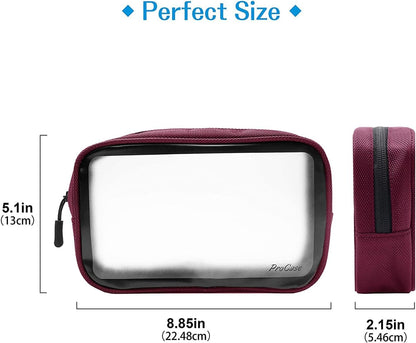 [2 Pack] ProCase TSA Approved Travel Toiletry Bag Pouch, Matte Clear Quart Size Bag Carry-On Airport Airline Compliant Bag Travel Makeup Cosmetic Bag for Toiletries Liquids Creams Cosmetics -Navy/Red