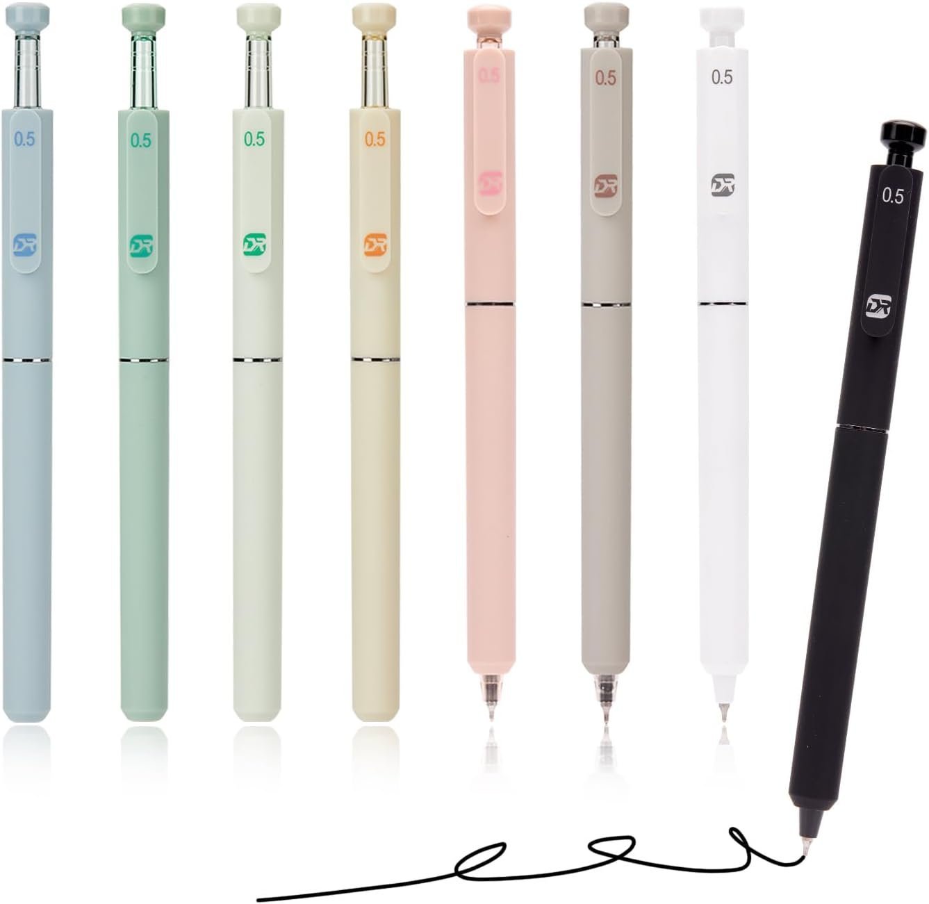 8Pcs Aesthetic Retractable Gel Pens, Quick Drying Fine Point 0.5mm Black Ink, Extra Smoooth Writing Pens for Journaling, Note Taking, Cute Stationery School Office Supplies Gift for Women and Man