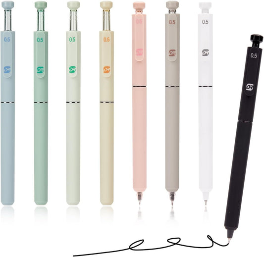 8Pcs Aesthetic Retractable Gel Pens, Quick Drying Fine Point 0.5mm Black Ink, Extra Smoooth Writing Pens for Journaling, Note Taking, Cute Stationery School Office Supplies Gift for Women and Man