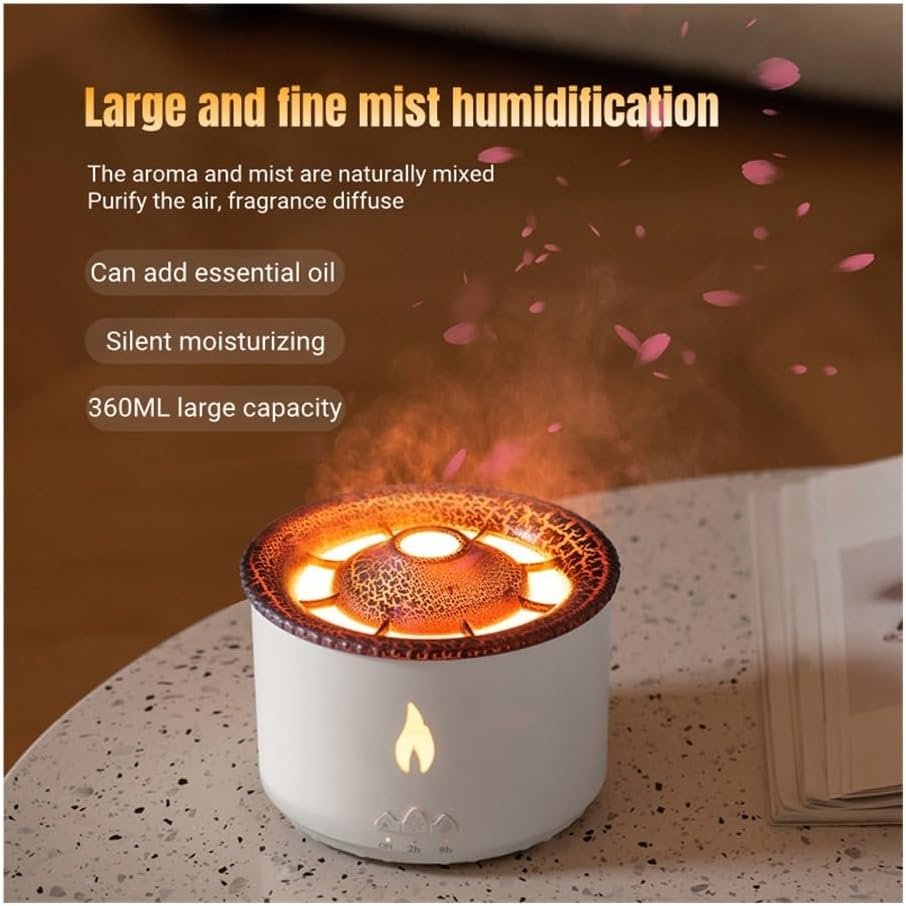 YUEMOL Volcano humidifier 360ml Volcano Air Diffuser Flame Lamp Air Cloud Humidifier， Remote Control Essential Oil Aroma Smoke Ring Night Light