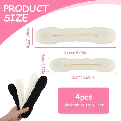 Set of 4 Sponge Bun Maker - Lightweight Tools for Fast and Sophisticated Hairstyles - Easy to Use Without Hairpins or Ribbons - Ideal for Weddings, Parties and Daily Use (Black, White)