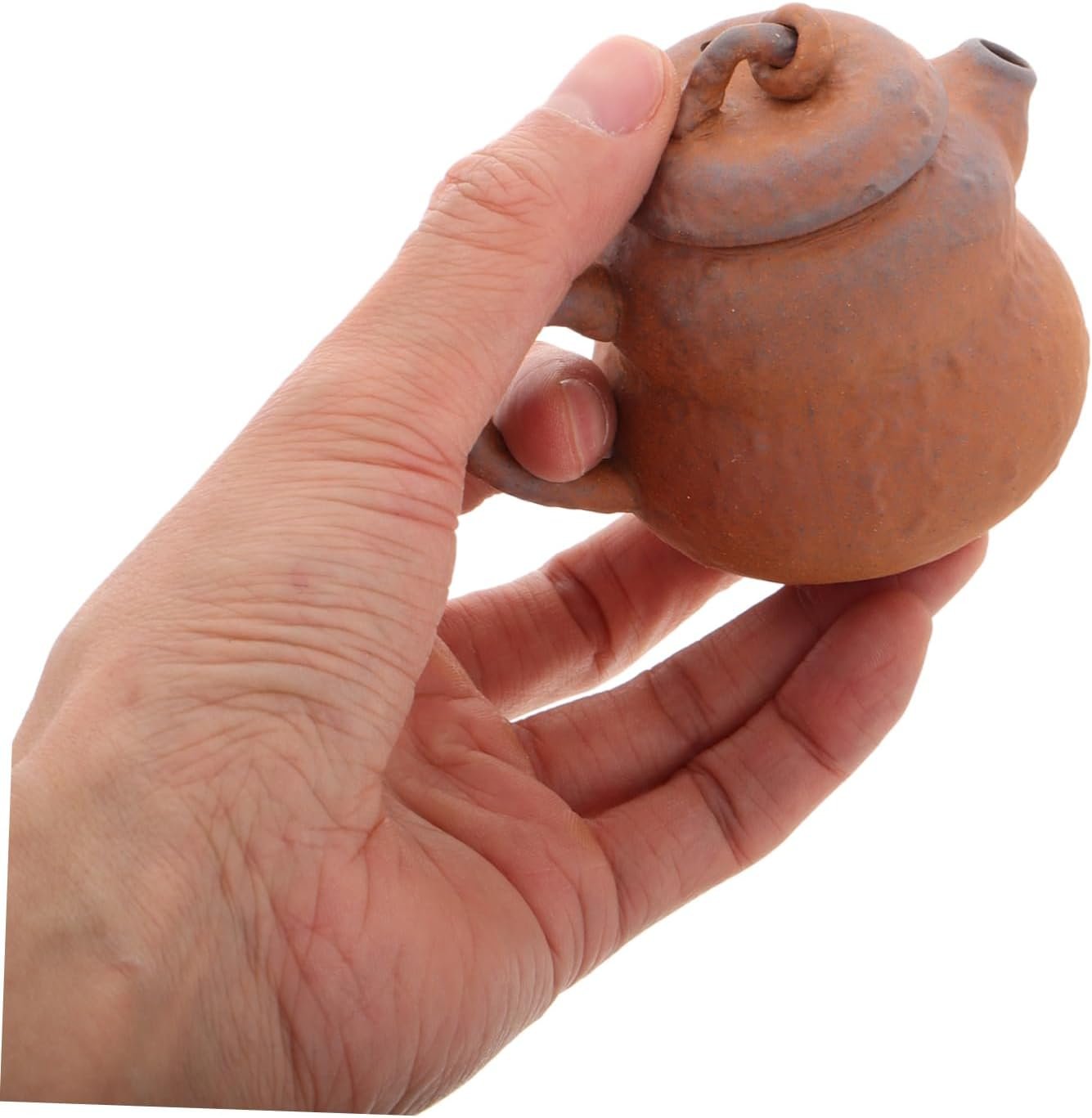 OFFSCH Handmade Gourd Shaped Tea Pot Traditional Chinese Style Coarse Pottery Tea for Decor