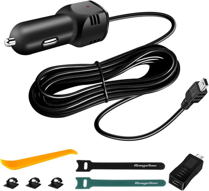 Range Tour Dash Camera Car Charger, Mini USB and Micro USB Interfaces, Driving Recorders Power Cord Universal Car Adapter Power Cord 3.5m/11.5ft 12V/24V to DC5V 2A(I Interface)
