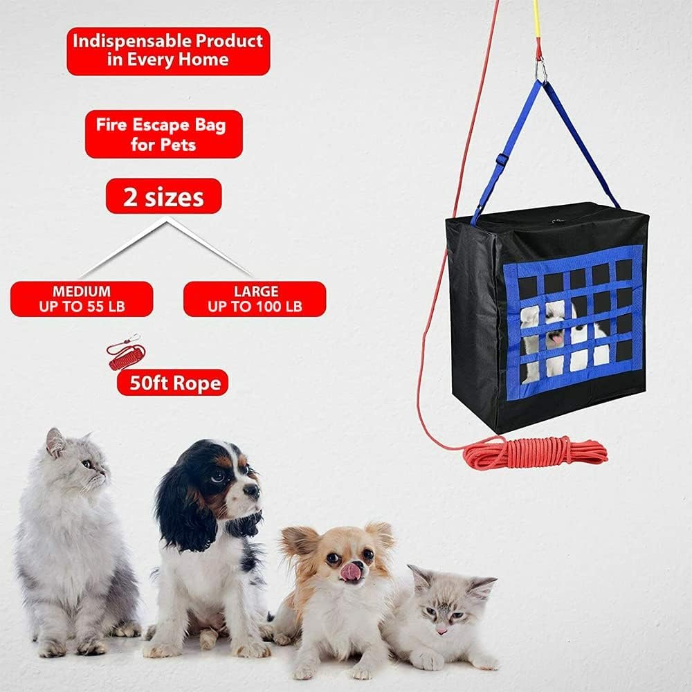 ISOP Fire Evacuation Bag for Pets up to 25 kg - 15m Rope Included - Fire Escape Device for Cats and Dogs - Emergency Evacuation Kit - Rescue Tool - Survival Kit for Pets - Life-saving Dog Carrier