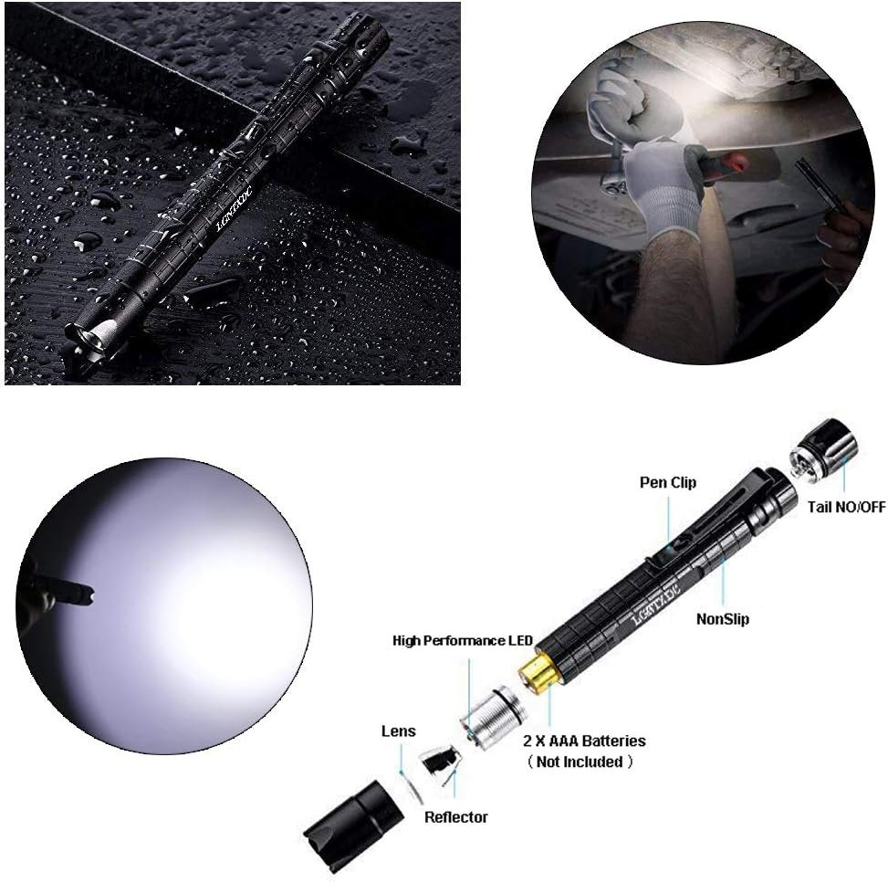 LGNTXDC LED Pen Light, 5 Pcs Ultra-Bright Aluminum Small AAA Mini Flashlights Tactical Penlight with Pen Clip, Non-Slip Waterproof IPX4 Pocket-Size, XDC140 Pro