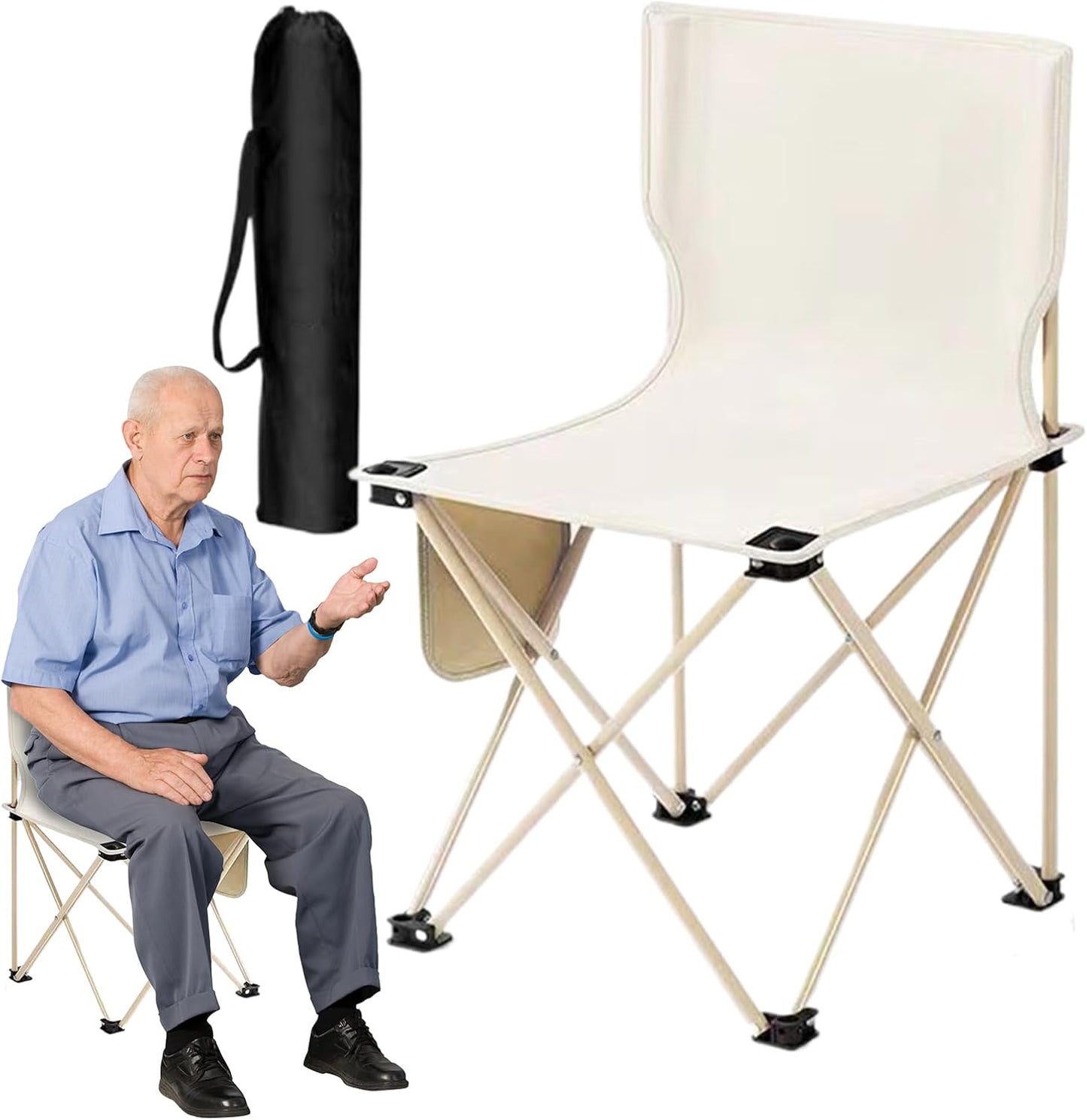 Nuytghr Foldable Camping Chair, Portable Beach Seat, Outdoor Travel Gear, 37 x 37 x 58 cm, Compact Storage Bag, 286 Lbs Weight Capacity, for Picnic, Festival, Hiking, Fishing, or Backpacking Use