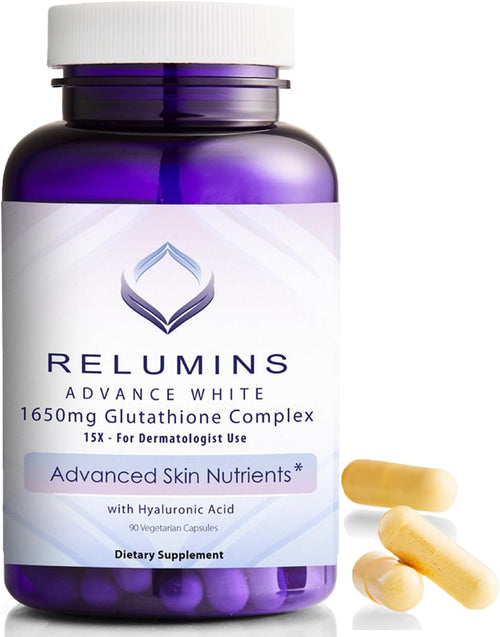 Relumins 1650mg L-Glutathione Complex with Hyaluronic Acid, Alpha Lipoic Acid, Rose HIPS, Vitamin E & Riboflavin – Antioxidant Support, Skin Hydration & Wellness – 90 Veggie Capsules