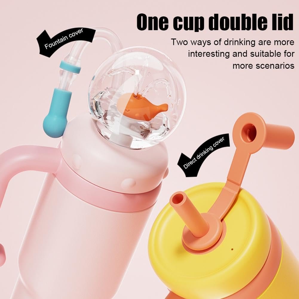 24oz Stainless Steel Water Bottle, Whale Fountain Tumbler with Handle, Two Lids, Spill-Proof Tumblers, 710ml Drinking Cup with Whale Squirt, Multiple Seals to Prevent Leaks (Green)