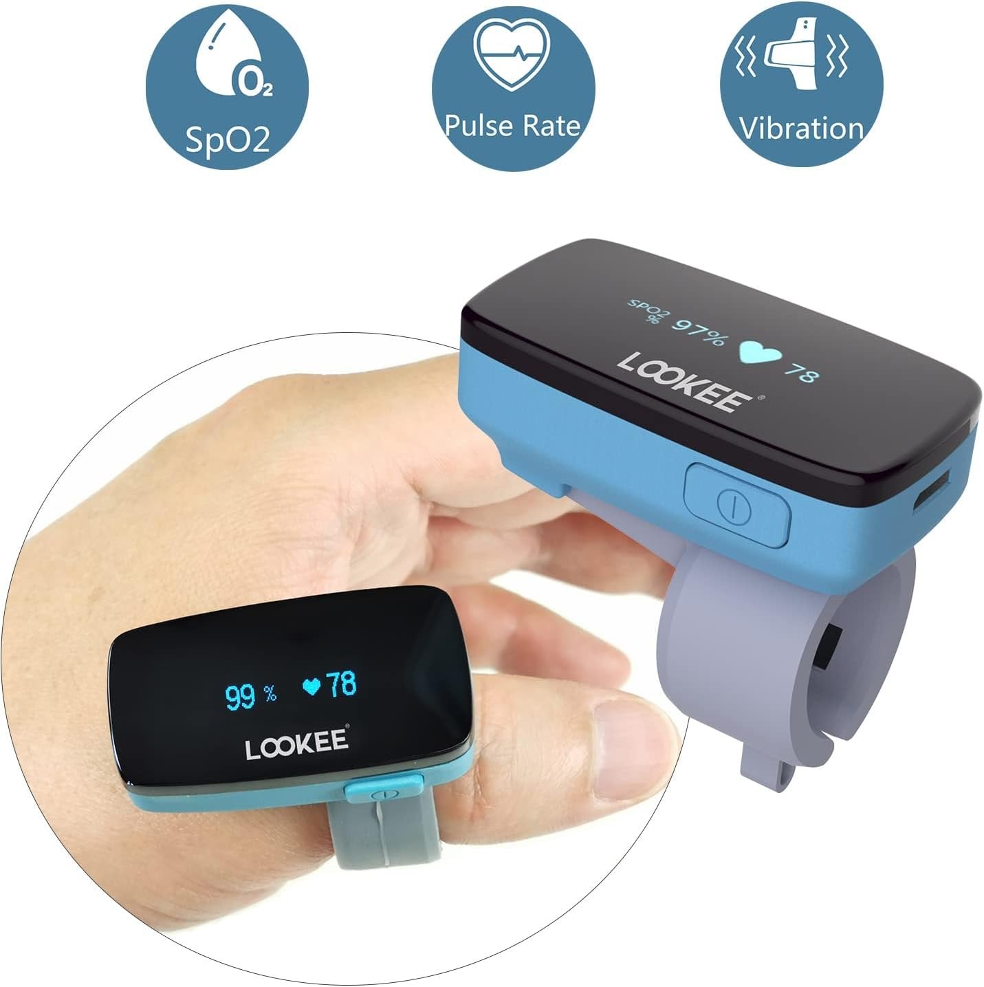 LOOKEE O2-Ring Sleep Oxygen Monitor Tracker | Vibrating Indicator for Low O2 | Tracks Oxygen Level and Heart Rate | Free APP for Sleep Insights | Sports or Aviation Use Only