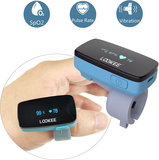 LOOKEE Sleep-Ring Oxygen Tracker with Finger Vibrating Notification for Low O2 Saturation Level, Free Mobile APP Report for Overnight Sleep Insights. for Wellness, Sports, Aviation use only