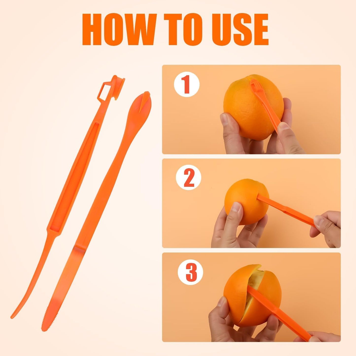 MJIYSGS 10pcs Orange Peeler Tool, Long Handle Serrated Citrus Peel Cutter Easy Hold Plastic Vegetable Lemon Slicer Fruit Opener Remover Kitchen Gadget Chef Tools