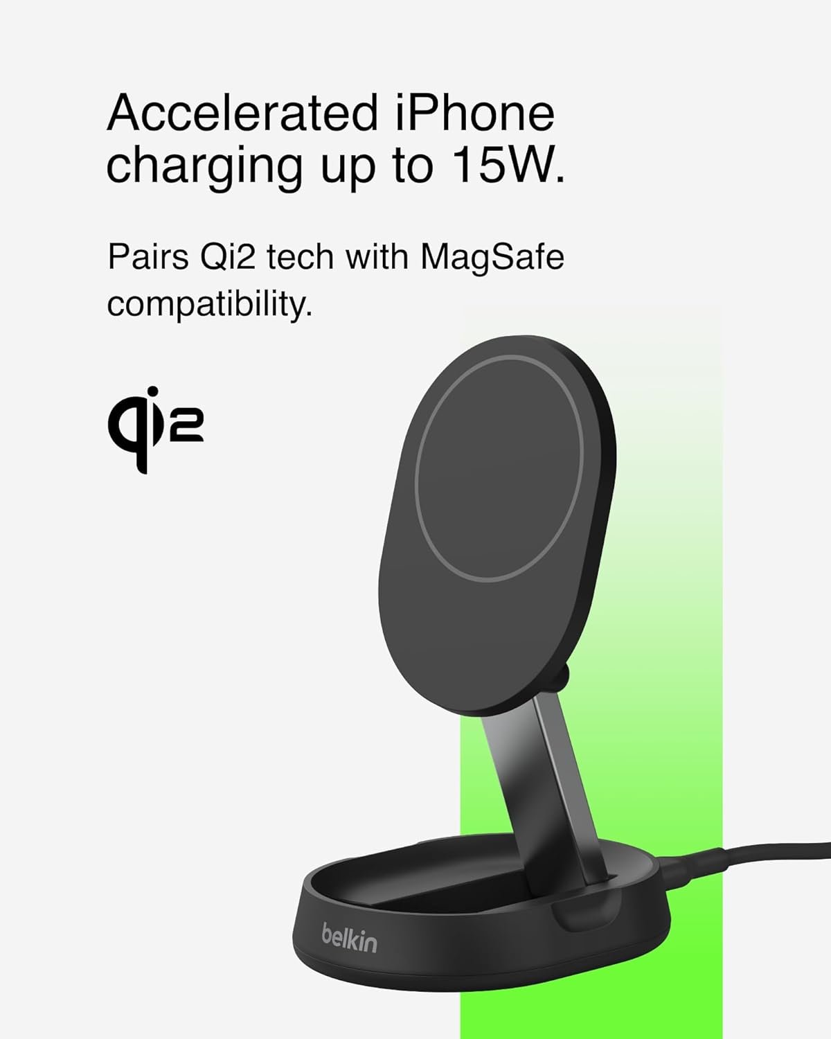 Belkin BoostCharge Pro 15W Convertible Magnetic Charging Stand, MagSafe-Compatible Fast Qi2 Charger for Apple iPhone 16/15/14/13 Series, Apple AirPods Pro, & More - Black