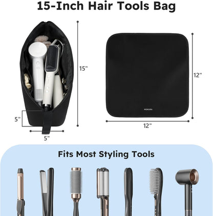 MOKURA Hot Hair Tools Travel Bag with Heat Resistant Mat Removable, Hair Accessories Organizer Case, Women Travel Essentials, Storage Pouch for Curling Iron Straightener Flat Iron Hair Dryer, Black