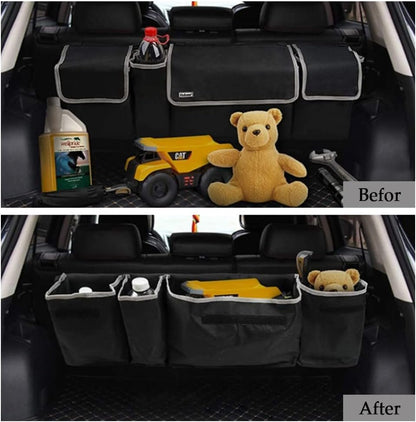 Mearo Trunk Organizer, Car Organizer, Foldable Waterproof Multi Compartment Car Storage Organizer with 4 Pockets, Large Capacity Hanging Organizer Car Accessories Universal for Car Truck SUV