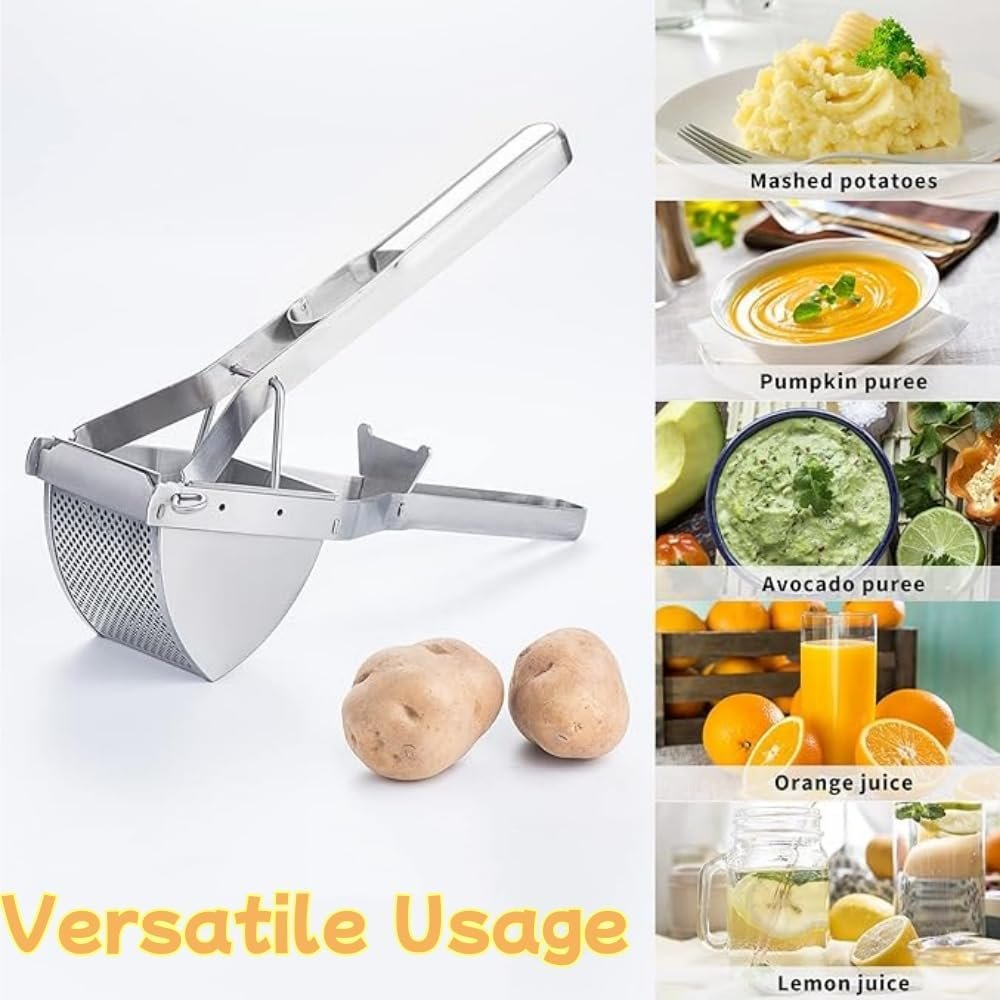 Large Potato Ricer Masher with Dough Scraper,Stainless Steel Ricer for Mashed Potatoes,Professional Masher Ricer Kitchen Tool,Fruit Vegetables Press Baby Food Masher,Ricer Masher,Dishwasher Safe