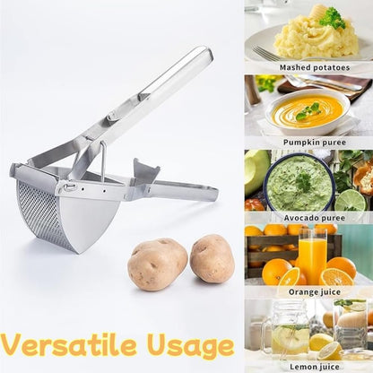 Large Potato Ricer Masher with Dough Scraper,Stainless Steel Ricer for Mashed Potatoes,Professional Masher Ricer Kitchen Tool,Fruit Vegetables Press Baby Food Masher,Ricer Masher,Dishwasher Safe