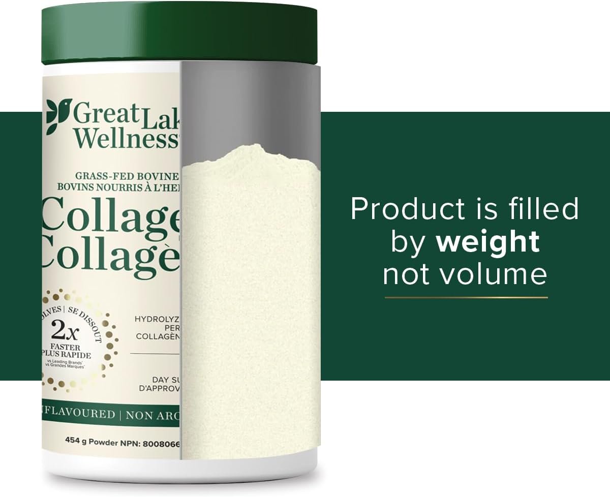Great Lakes Wellness Collagen Peptides Powder - Unflavored - Quick Dissolve Hydrolyzed, Hormone & Antibiotic Free, Non-GMO, No Preservatives - 454g
