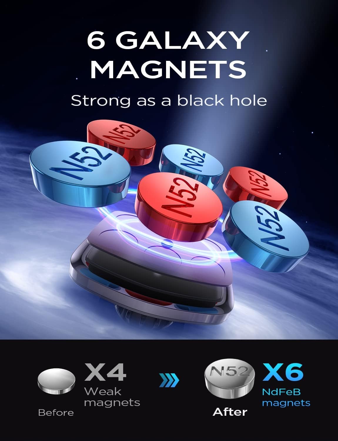 LISEN Magnetic Phone Holder Car Vent 2 Pack 6 Strong Magnets Car Vent Phone Holder Magnetic Hands-Free Cell Phone Holder Magnetic Car Mount Fit 4-7in iPhone 16 15 14 Pro Max Plus All Phones